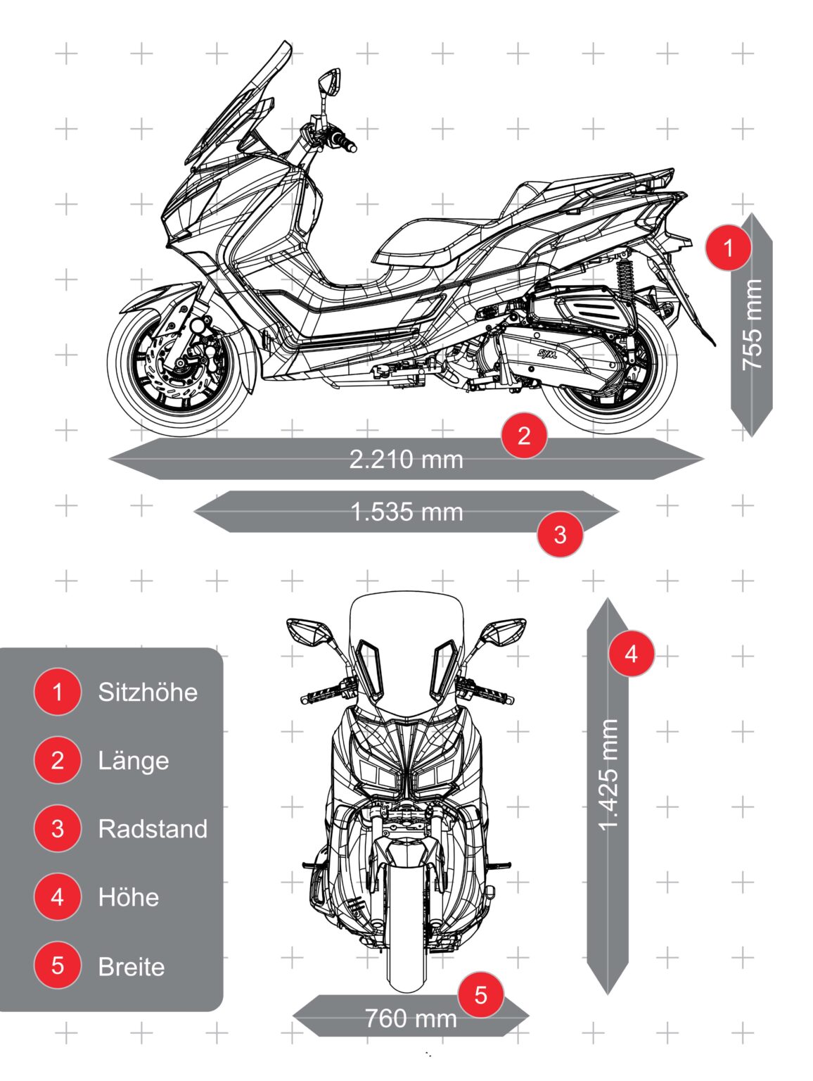 SYM Joymax Z 300 Modell 2026 Abmessungen