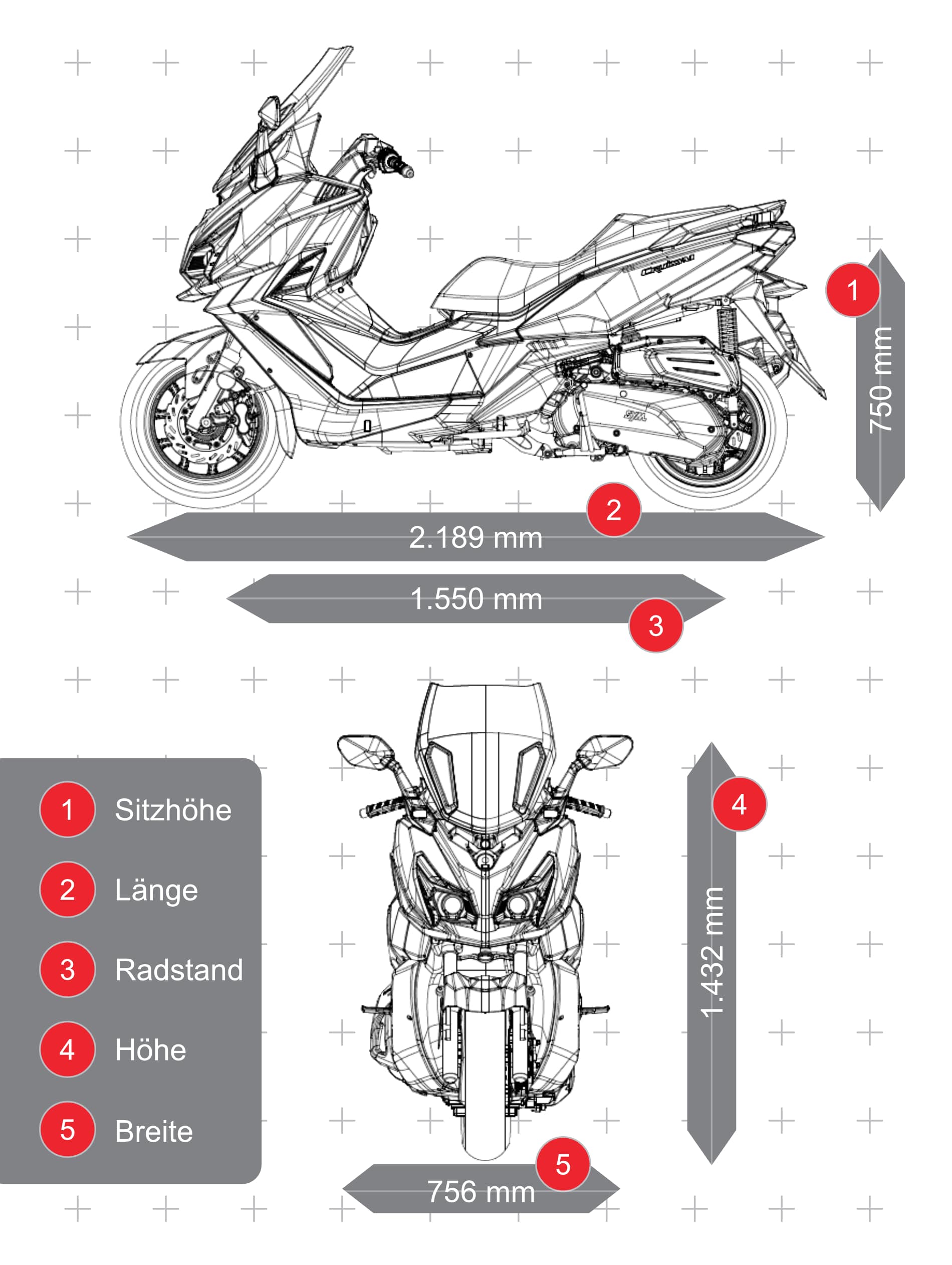 SYM Cruisym 125 Modell 2026 Abmessungen