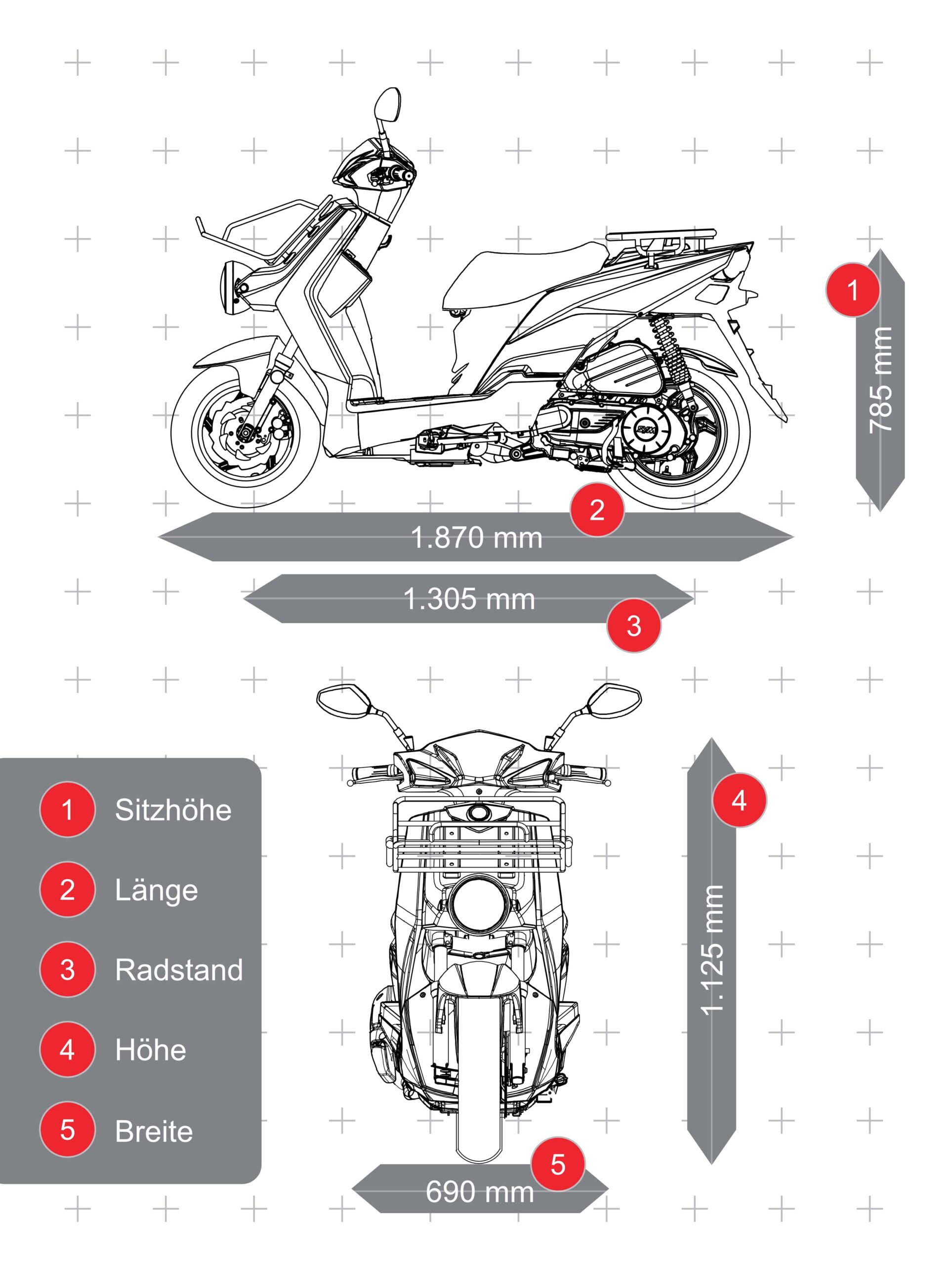 SYM X'Pro Modell 2026 Abmessungen